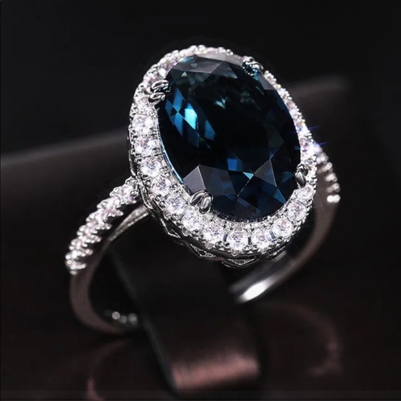 NEW 925 SILVER OVAL LONDON BLUE DIAMOND RING - Picture 3 of 6